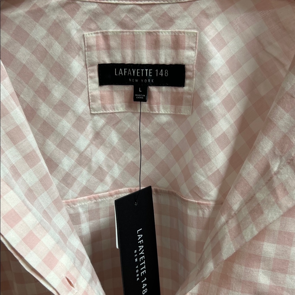 Lafayette 148 New York Women’s Boyfriend Pajama Pink Plaid Button Down Shirt - Picture 6 of 6